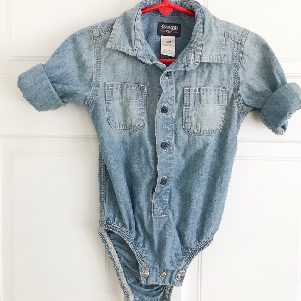 OshKosh Button Down Onesie Denim Chambray 12 mon